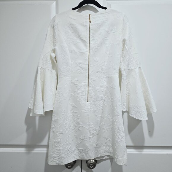 Lilly Pulitzer - 4 - Kayla Stretch Dress Fern Pucker Jacquard Bell Sleeve White - Picture 6 of 9